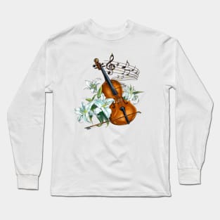 Floral Violin with Flowers Long Sleeve T-Shirt